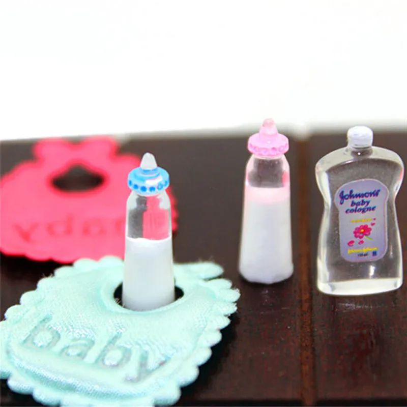 Mini 1 12 Dollhouse Baby Bottle Shampoo and Bibs Set