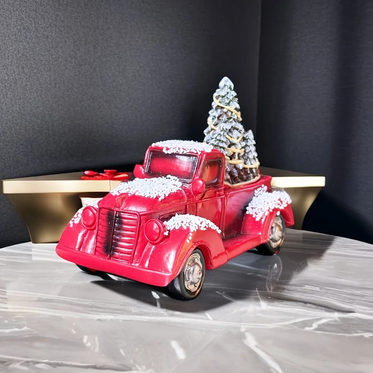 Christmas Resin Red Truck Ornament With Christmas Tree Home Decor 3