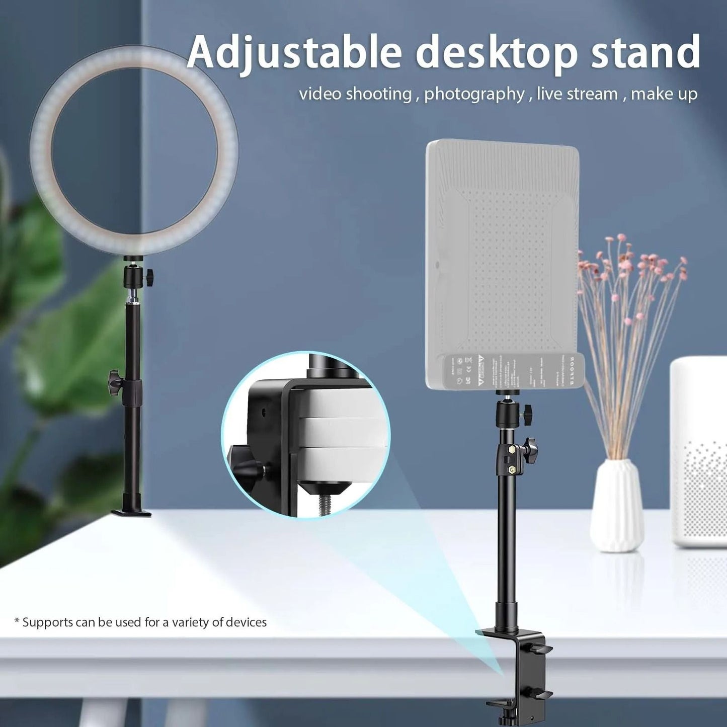 Desk Mount Stand With C Clamp And Ball Head For Cameras Lights And Microphones 1