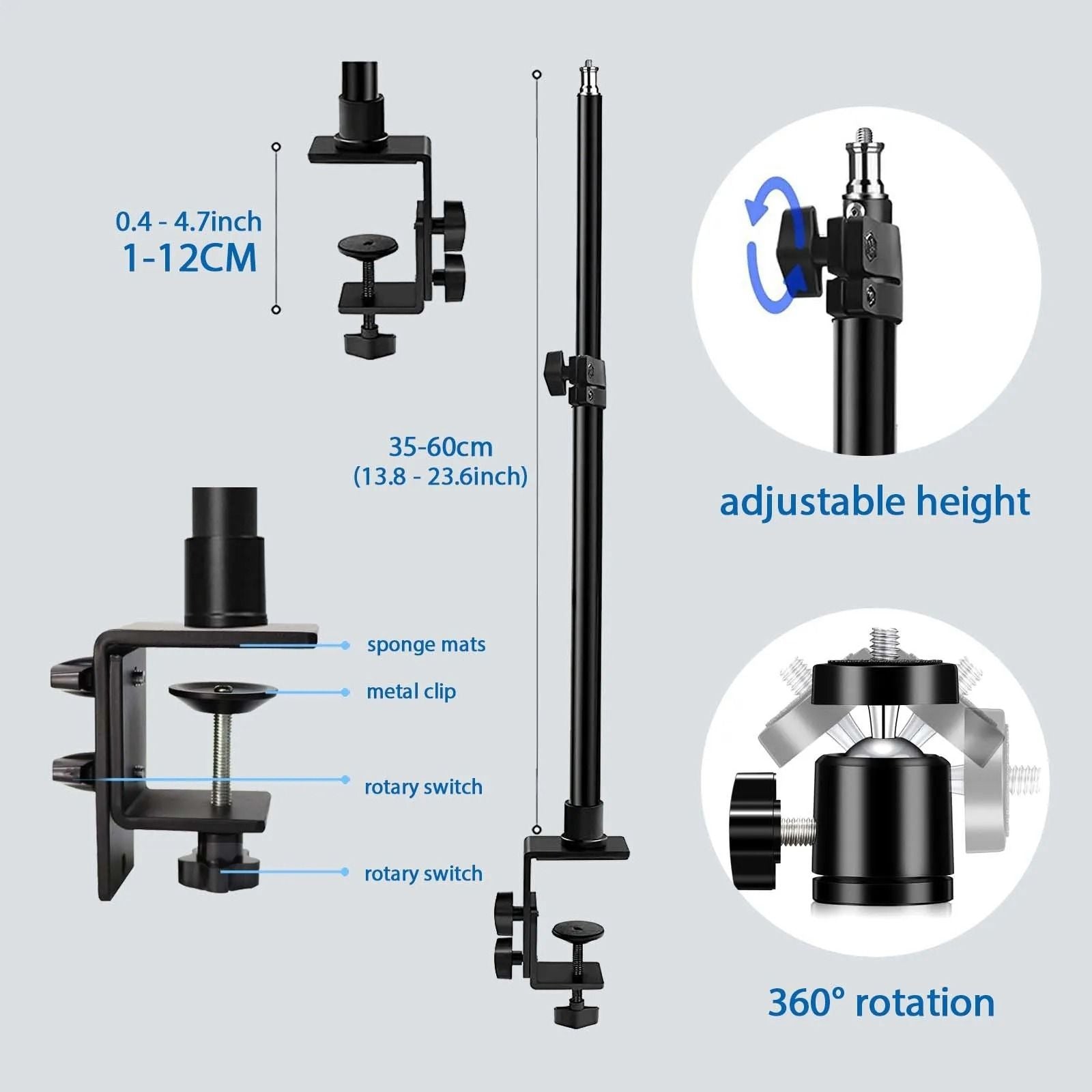 Desk Mount Stand With C Clamp And Ball Head For Cameras Lights And Microphones 2