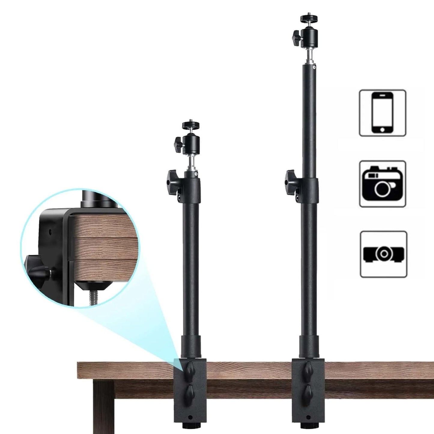 Desk Mount Stand With C Clamp And Ball Head For Cameras Lights And Microphones 7