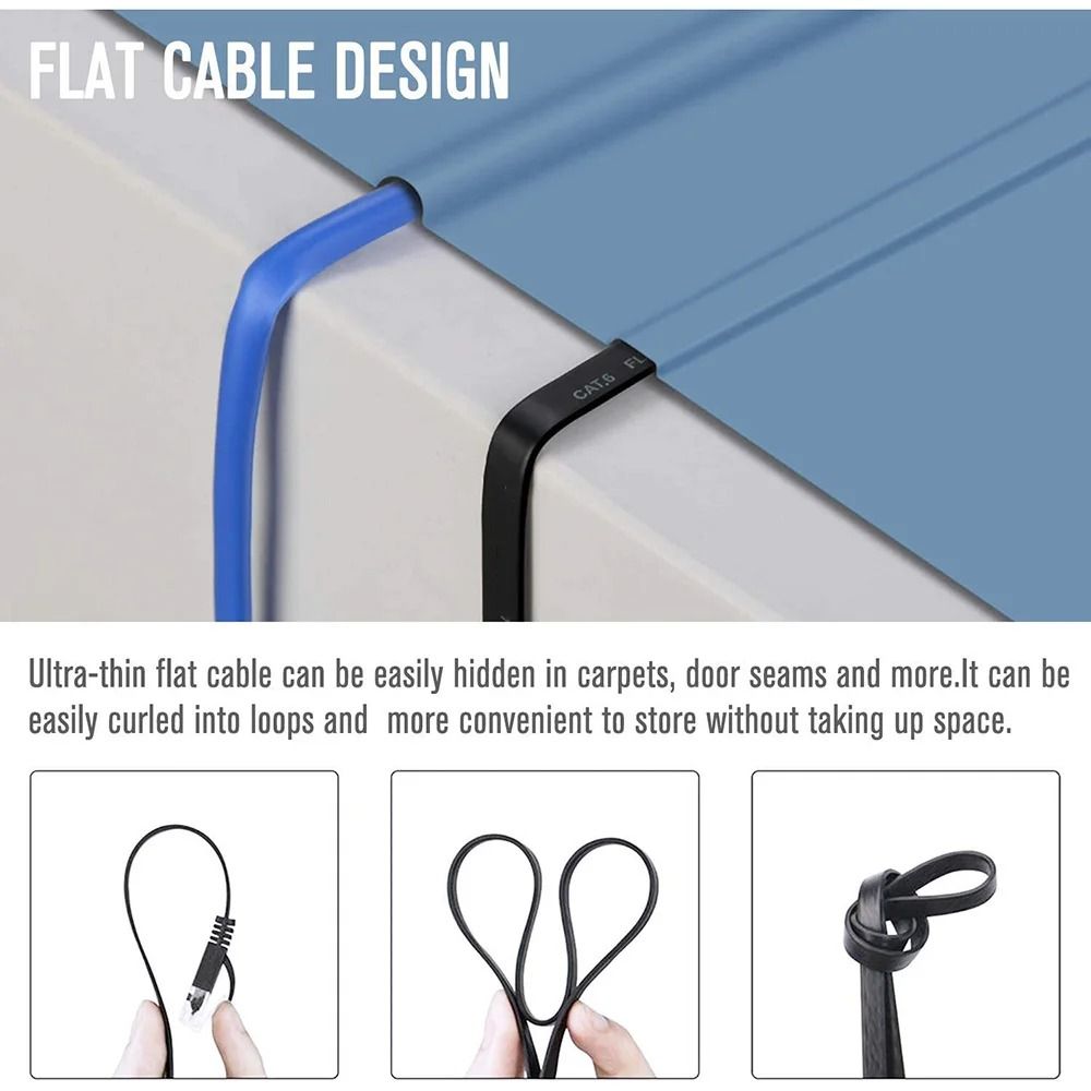 Cat 6 Ethernet Cable Flat High Speed LAN Patch Cord For Router And Network Devices 4