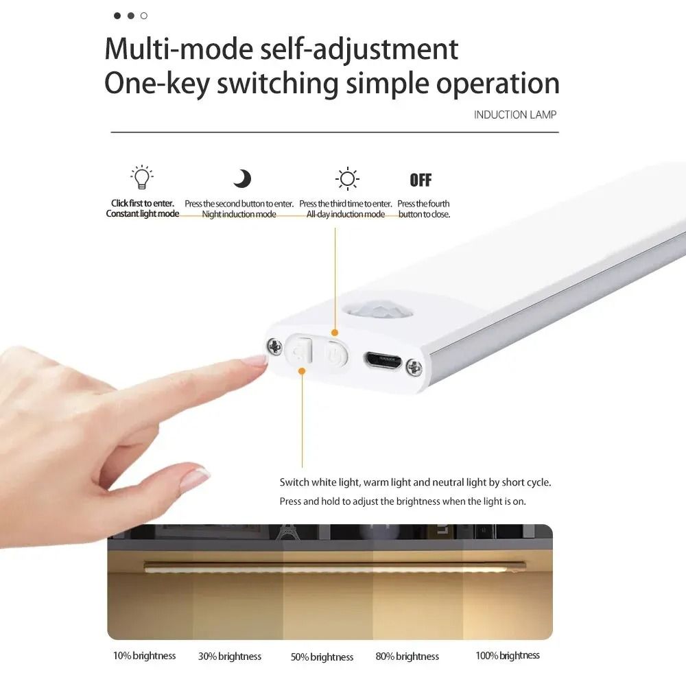 LED Cabinet Light Rechargeable Motion Sensor Lamp USB Type C 5