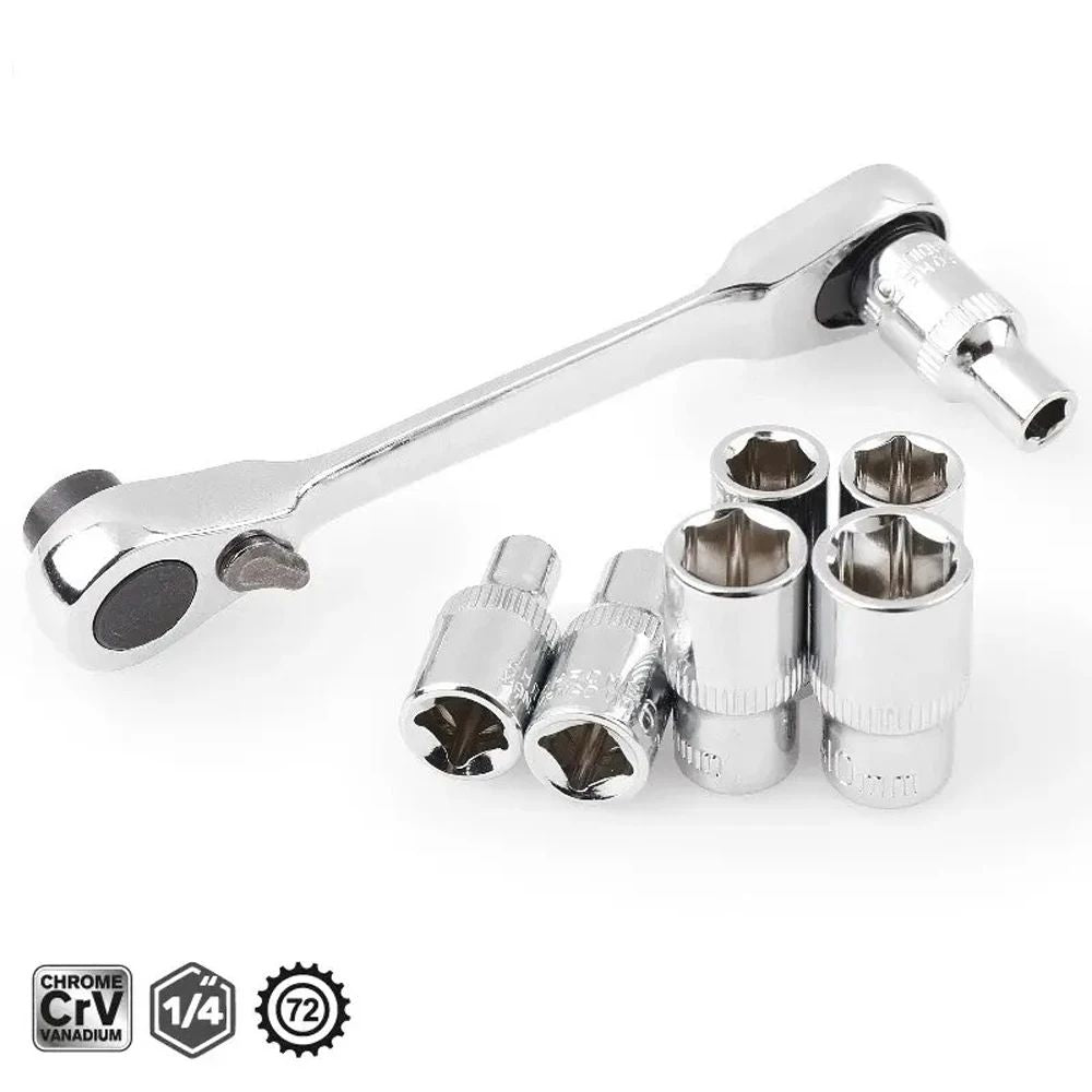 Mini Treble Ratchet Wrench Double Ended Socket Wrench Hex Screwdriver Torque Wrenches Set 4