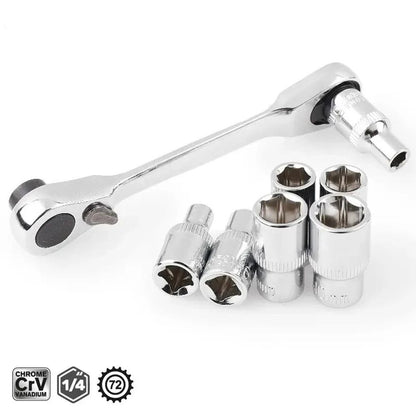 Mini Treble Ratchet Wrench Double Ended Socket Wrench Hex Screwdriver Torque Wrenches Set 4