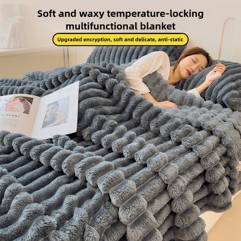 Solid Thickened Wide Striped Flannel Blanket Multifunctional Bed Sheet Cover Sofa Nap Blanket Comfo