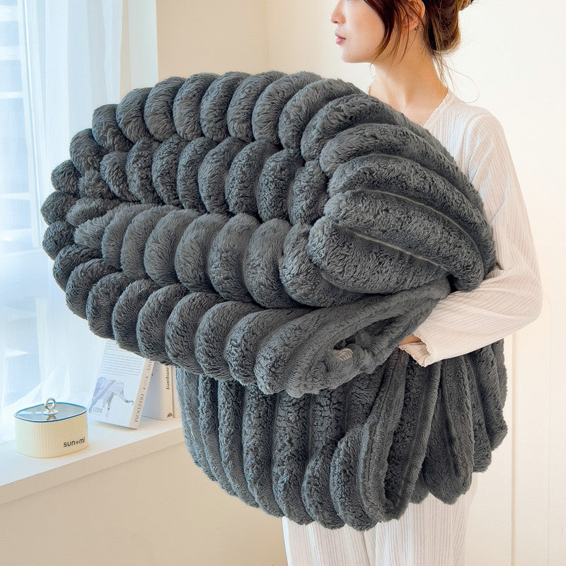 Solid Thickened Wide Striped Flannel Blanket Multifunctional Bed Sheet Cover Sofa Nap Blanket Comfo