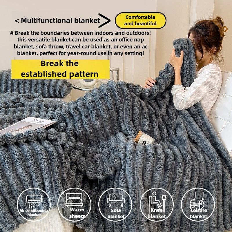 Solid Thickened Wide Striped Flannel Blanket Multifunctional Bed Sheet Cover Sofa Nap Blanket Comfo
