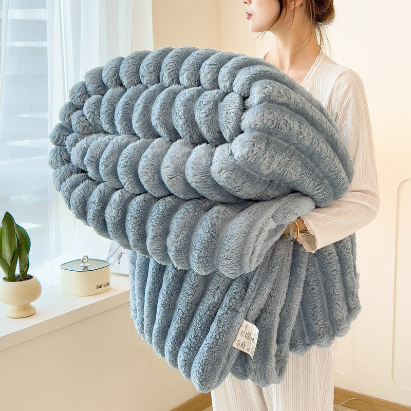 Solid Thickened Wide Striped Flannel Blanket Multifunctional Bed Sheet Cover Sofa Nap Blanket Comfo