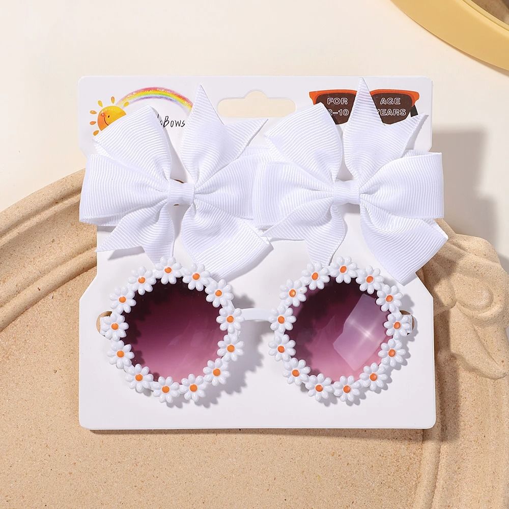 Kids Retro Flower Hairclip Set With Sunglasses Accessories 3 Piece Set 9