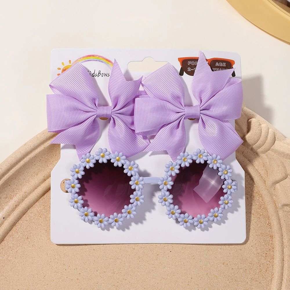 Kids Retro Flower Hairclip Set With Sunglasses Accessories 3 Piece Set 10