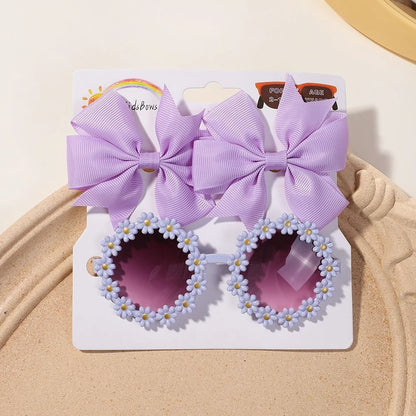 Kids Retro Flower Hairclip Set With Sunglasses Accessories 3 Piece Set 10