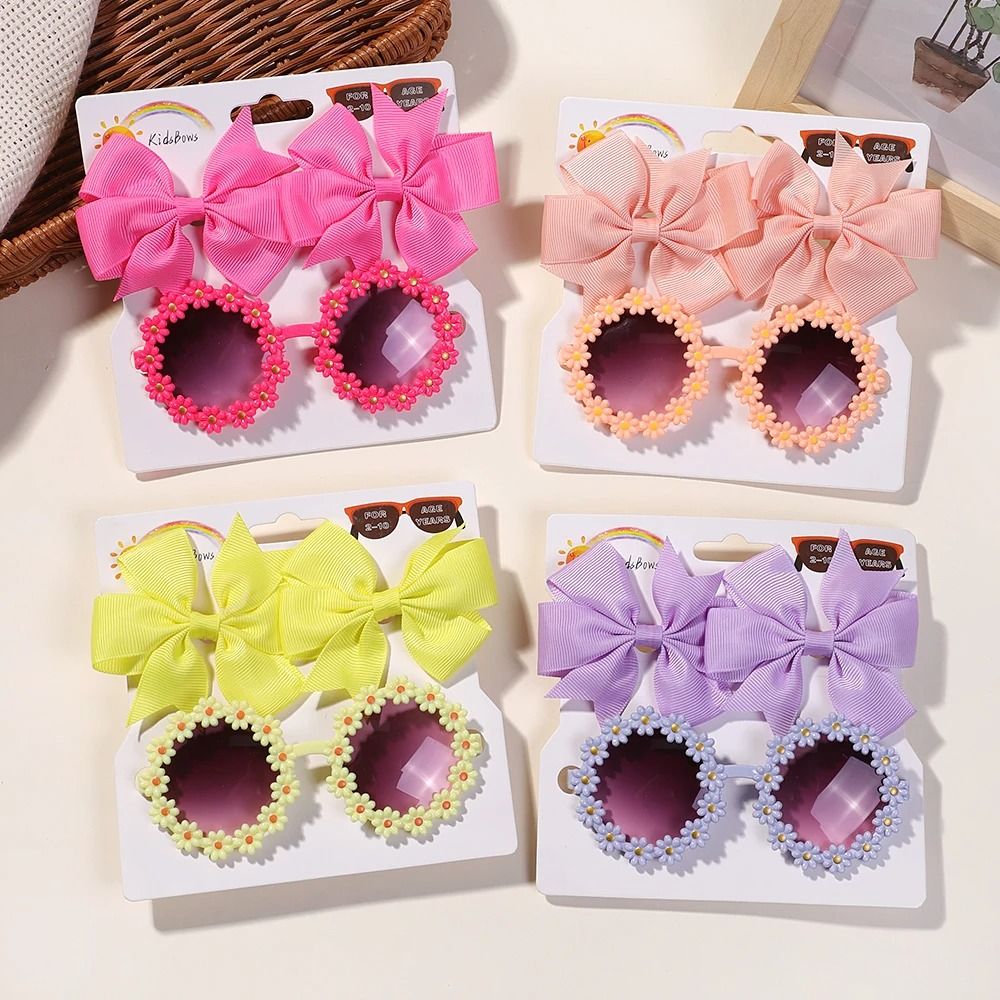 Kids Retro Flower Hairclip Set With Sunglasses Accessories 3 Piece Set 1