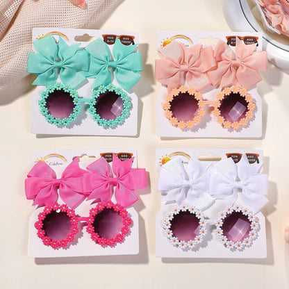 Kids Retro Flower Hairclip Set With Sunglasses Accessories 3 Piece Set 2