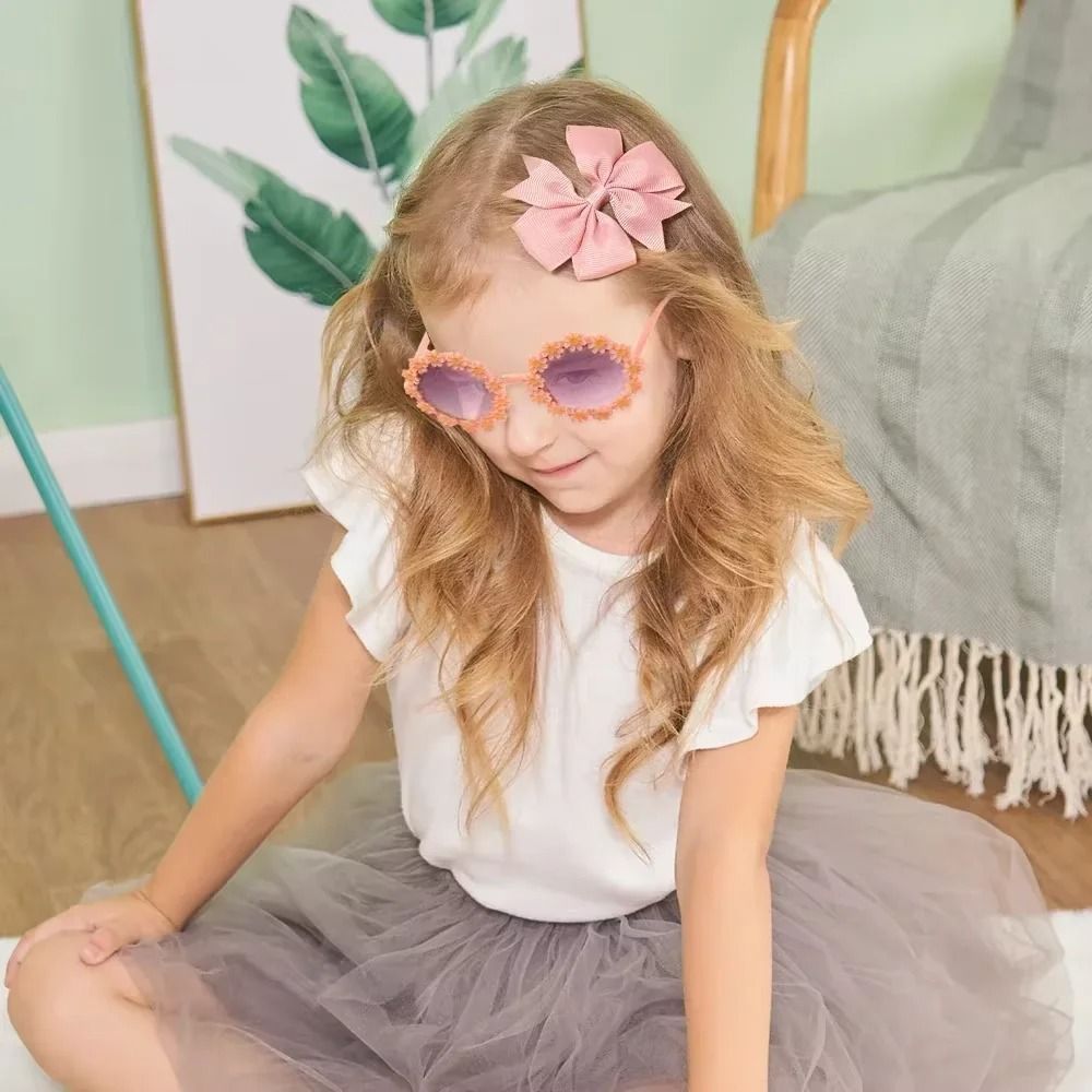 Kids Retro Flower Hairclip Set With Sunglasses Accessories 3 Piece Set 4