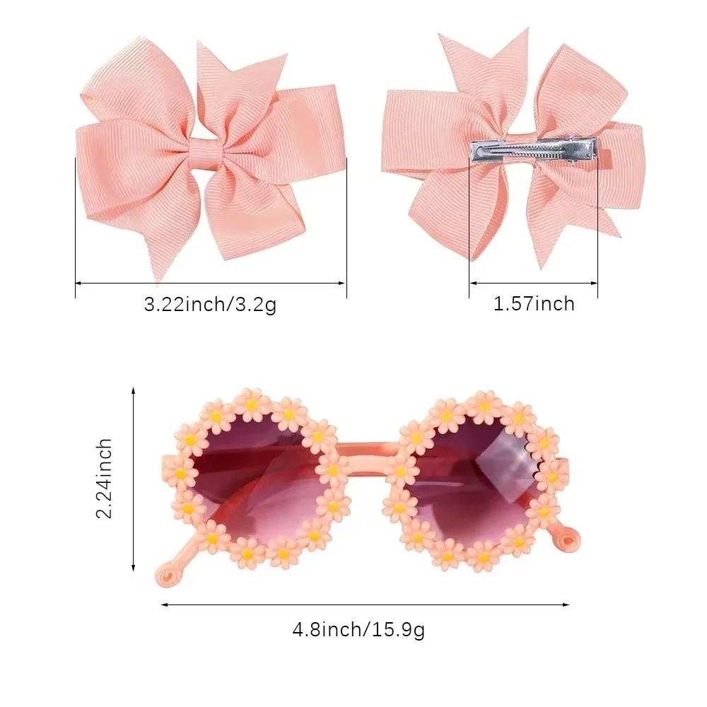 Kids Retro Flower Hairclip Set With Sunglasses Accessories 3 Piece Set 5