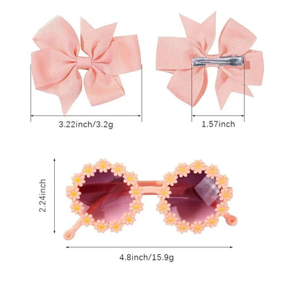 Kids Retro Flower Hairclip Set With Sunglasses Accessories 3 Piece Set 5