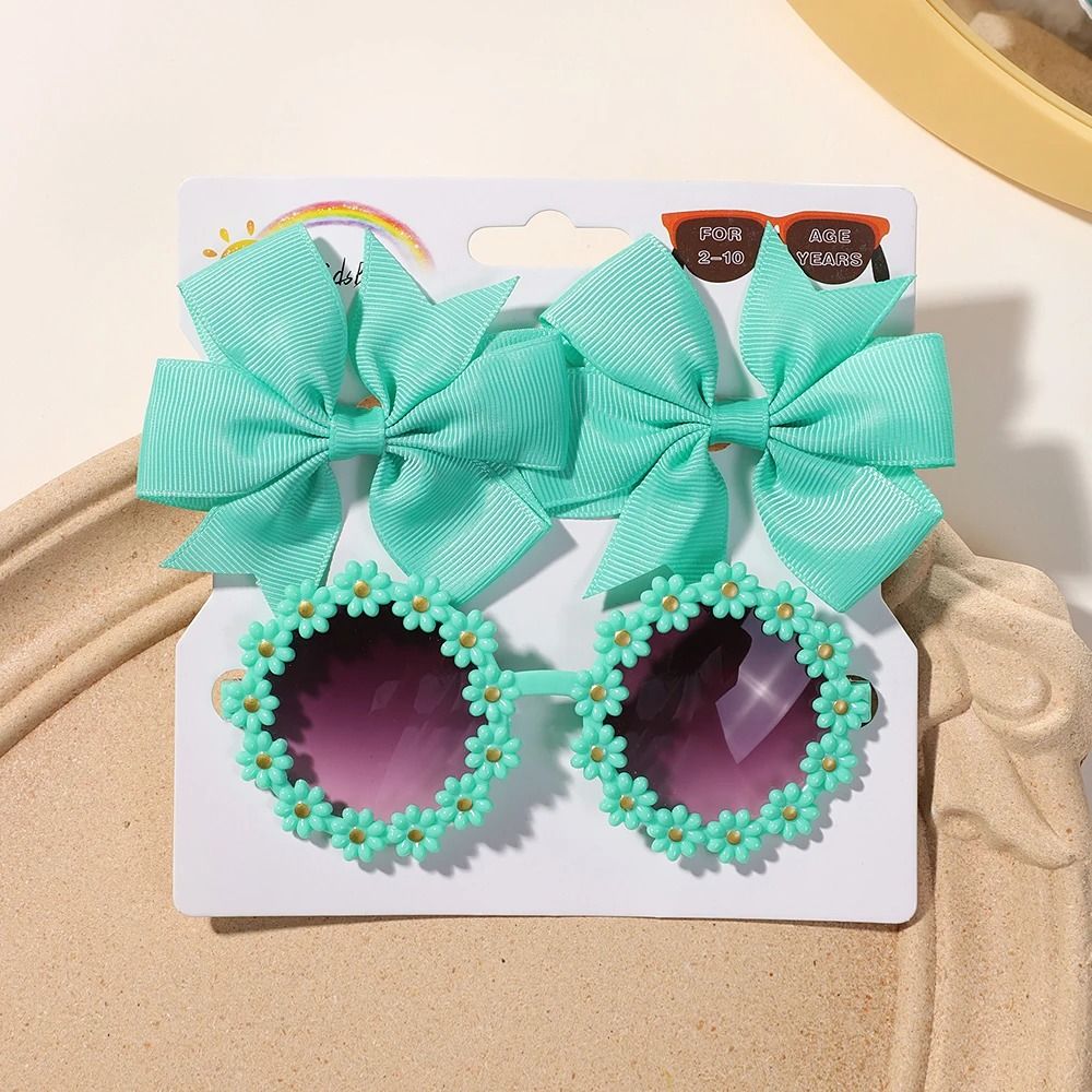 Kids Retro Flower Hairclip Set With Sunglasses Accessories 3 Piece Set 6