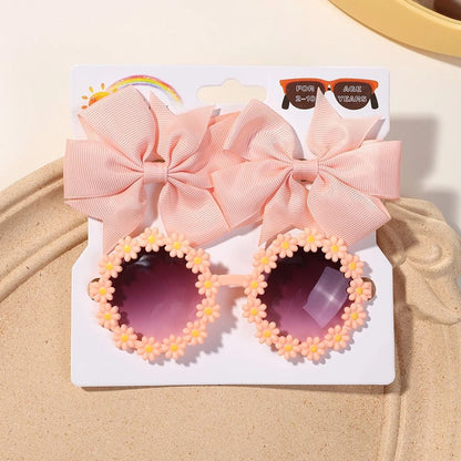 Kids Retro Flower Hairclip Set With Sunglasses Accessories 3 Piece Set 7