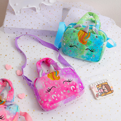 Plush Unicorn Crossbody Bag for Girls Kids Shoulder Purse Cute Student Gift Pencil Case Coin Wallet Travel Accessory