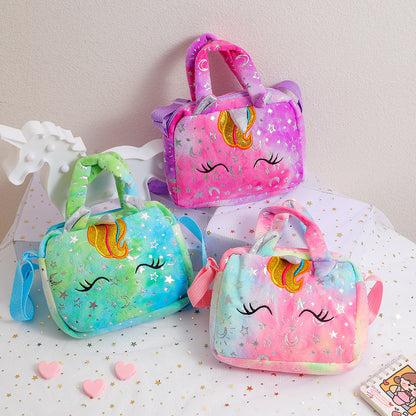 Plush Unicorn Crossbody Bag For Girls Kids Shoulder Purse Cute Student Gift Pencil Case Coin Wallet 2