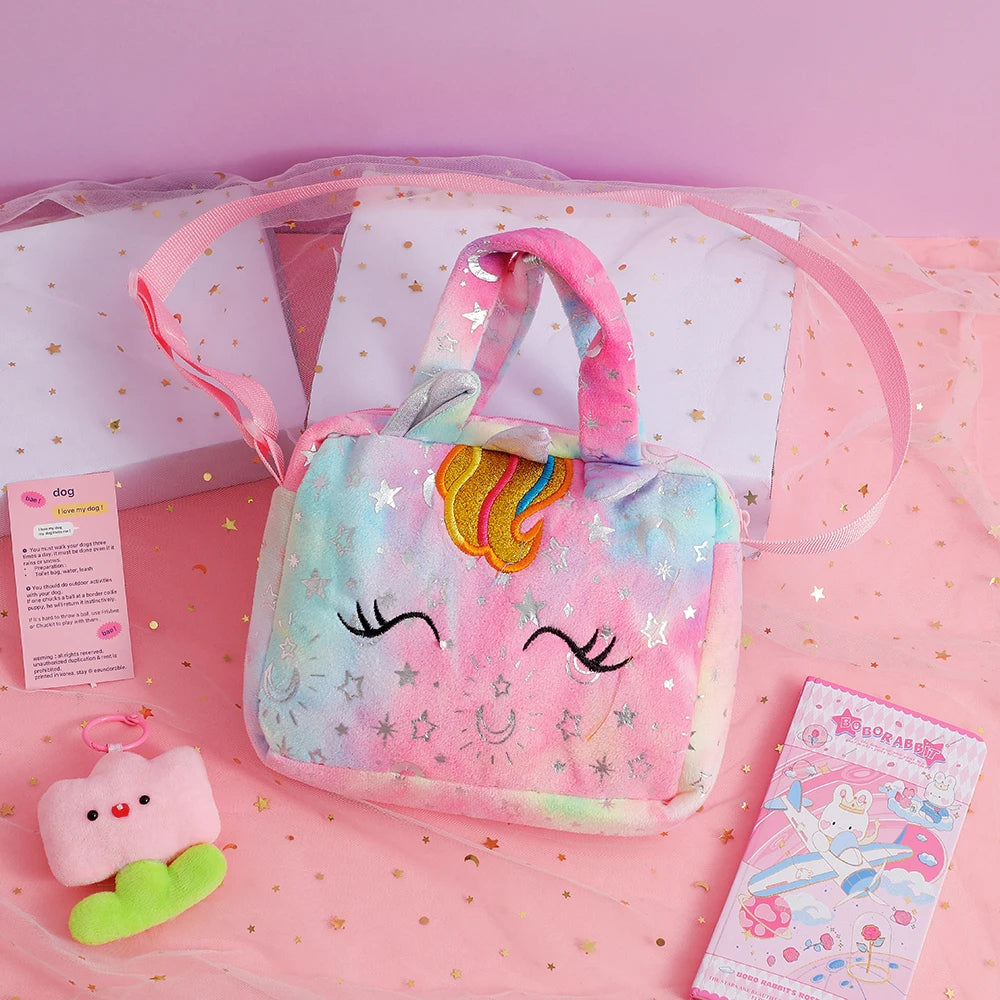 Plush Unicorn Crossbody Bag For Girls Kids Shoulder Purse Cute Student Gift Pencil Case Coin Wallet 3