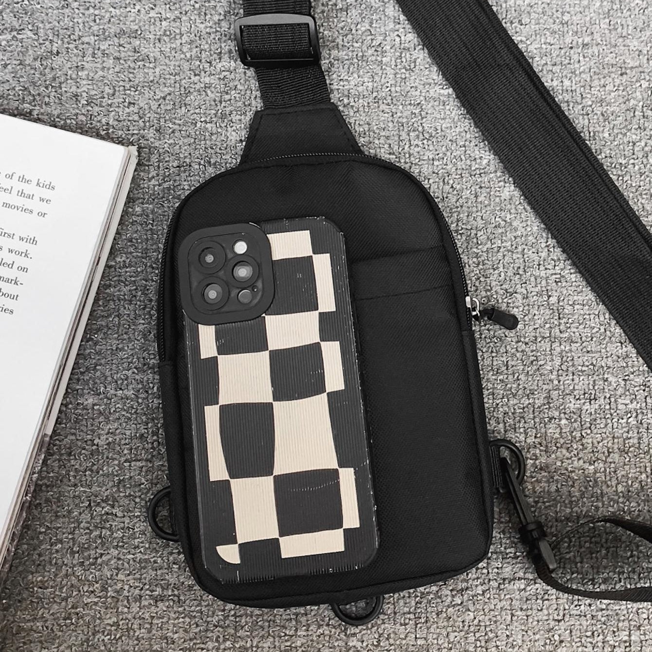 Fashion Black Messenger Bag, Mini Sling Shoulder Chest Bag Casual Chest Bag Backpack Variable Waist Bag Mobile Phone Bag