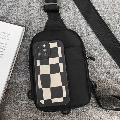 Fashion Black Messenger Bag, Mini Sling Shoulder Chest Bag Casual Chest Bag Backpack Variable Waist Bag Mobile Phone Bag
