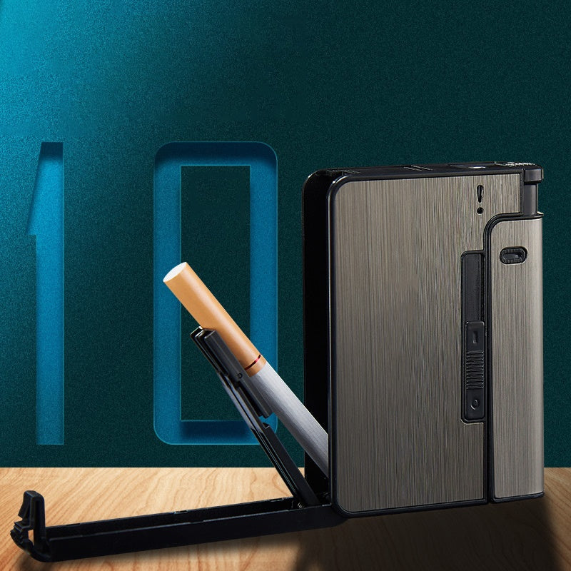 Portable Automatic Cigarette Case Metal Holder Box for King Size Cigarettes Gift for Men