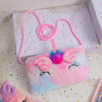 Childrens Plush Crossbody Bag Plush Unicorn Square Squint Shoulder Bag For Kindergarten Girls Carto 5