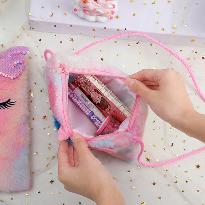 Childrens Plush Crossbody Bag Plush Unicorn Square Squint Shoulder Bag For Kindergarten Girls Carto 3
