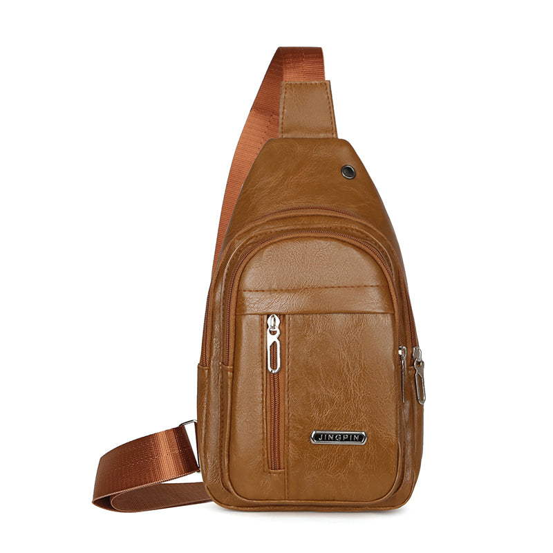 Leather Crossbody Sling Bag For Men Fashion Business Chest Bag Vintage Messenger Pack 1