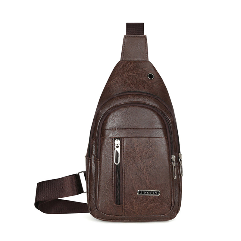 Leather Crossbody Sling Bag For Men Fashion Business Chest Bag Vintage Messenger Pack 2