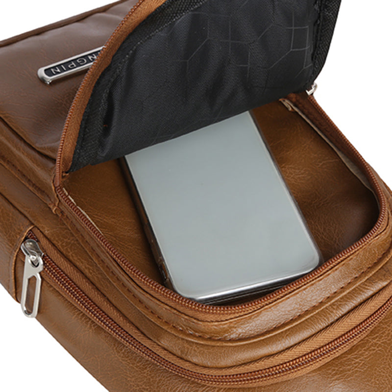 Leather Crossbody Sling Bag For Men Fashion Business Chest Bag Vintage Messenger Pack 8