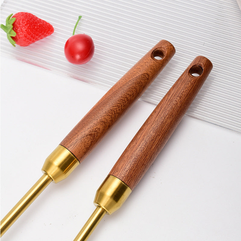 Stainless Steel Kitchen Utensils, Wooden Handle Sabli Spatula, Black Soup Spoon, Golden Kitchen Tools, Leaking Spatula