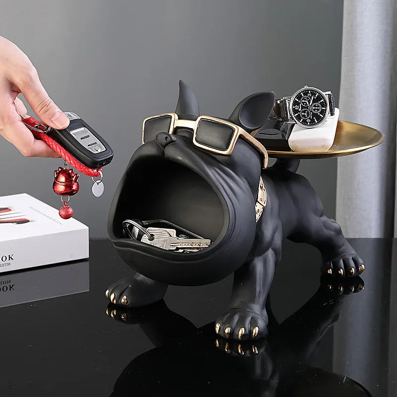 Resin Bulldog Statue Dog Sculpture Storage Tray Animal Home Decoration Craft Art Sculpture 1
