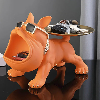 Resin Bulldog Statue Dog Sculpture Storage Tray Animal Home Decoration Craft Art Sculpture 2