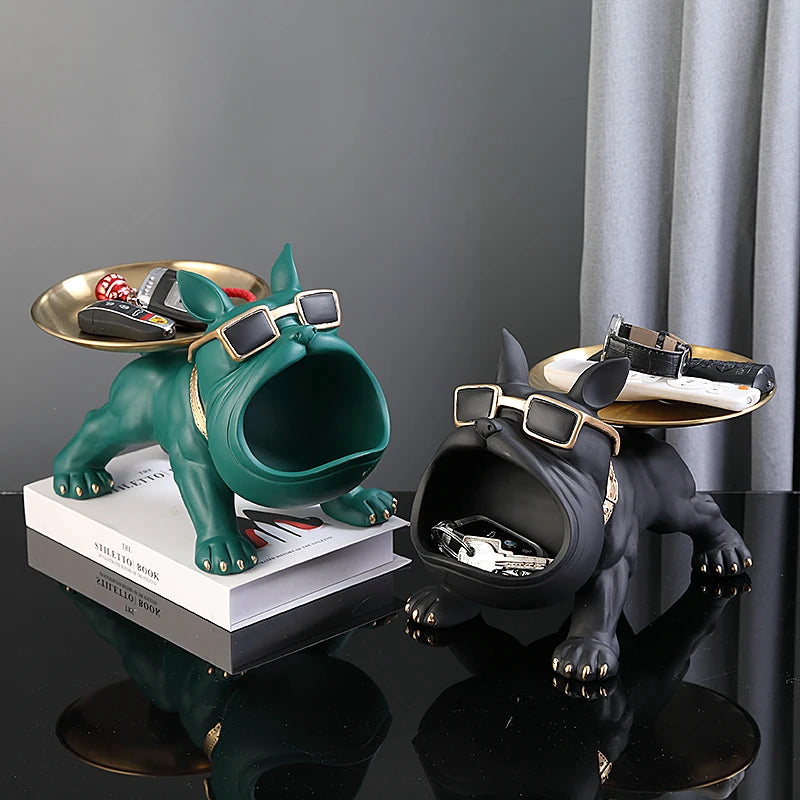 Resin Bulldog Statue Dog Sculpture Storage Tray Animal Home Decoration Craft Art Sculpture 4