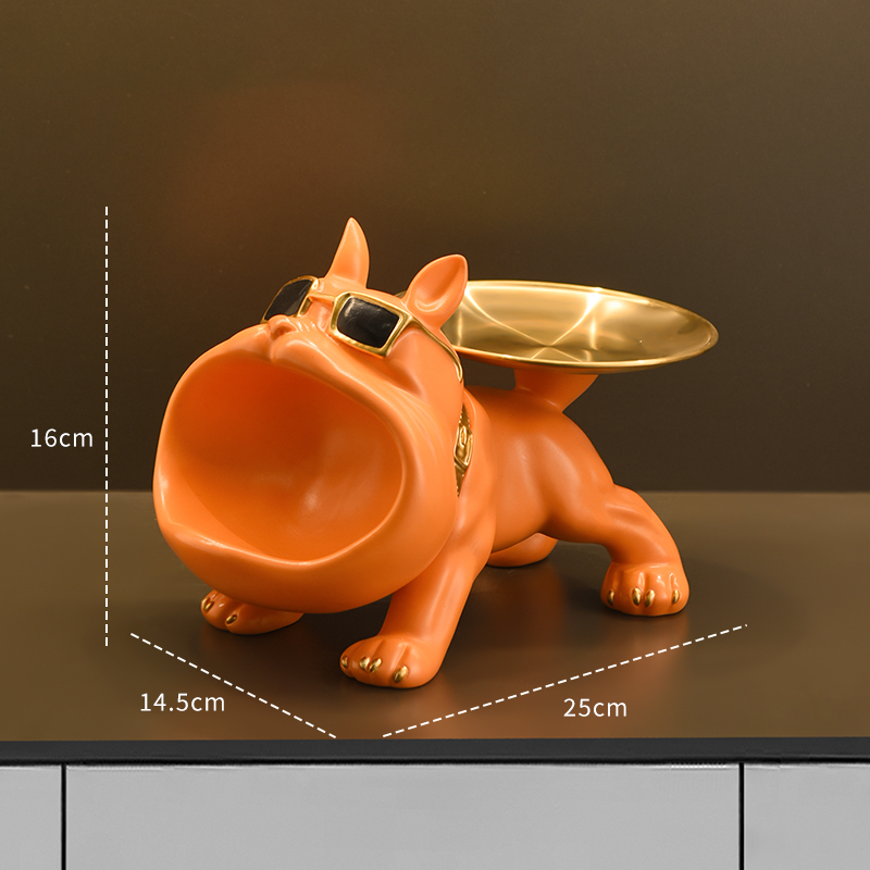 Resin Bulldog Statue Dog Sculpture Storage Tray Animal Home Decoration Craft Art Sculpture 8