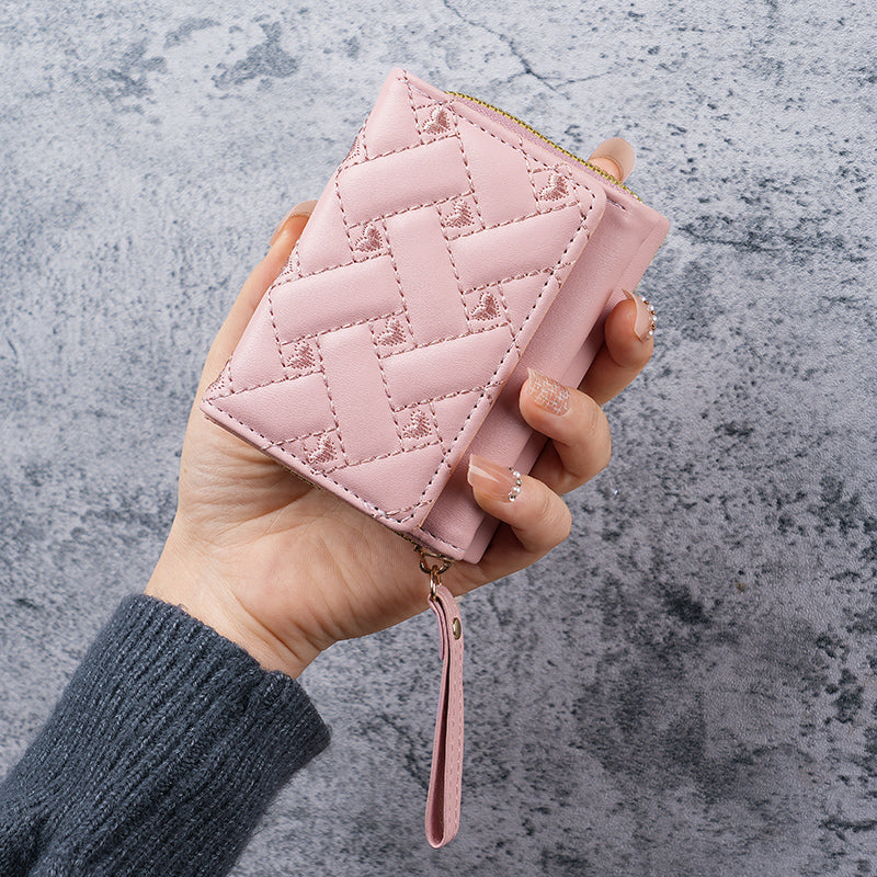 New Womens Wallet Short Simple Embroidered Love PU Zero Wallet Multi Card Small Wallet Wallet Walle 4