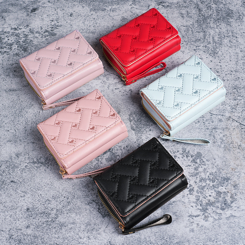 New Womens Wallet Short Simple Embroidered Love PU Zero Wallet Multi Card Small Wallet Wallet Walle 9