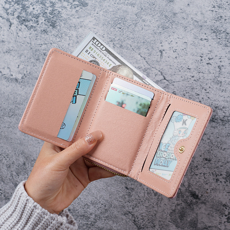 New Womens Wallet Short Simple Embroidered Love PU Zero Wallet Multi Card Small Wallet Wallet Walle 6