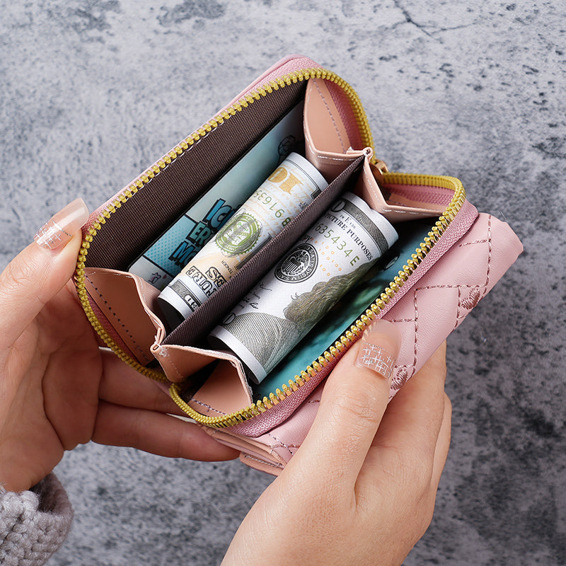 New Womens Wallet Short Simple Embroidered Love PU Zero Wallet Multi Card Small Wallet Wallet Walle 7