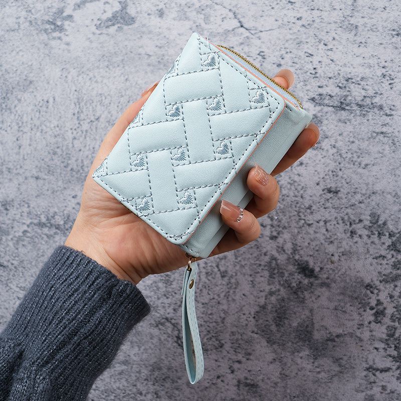 New Womens Wallet Short Simple Embroidered Love PU Zero Wallet Multi Card Small Wallet Wallet Walle 2
