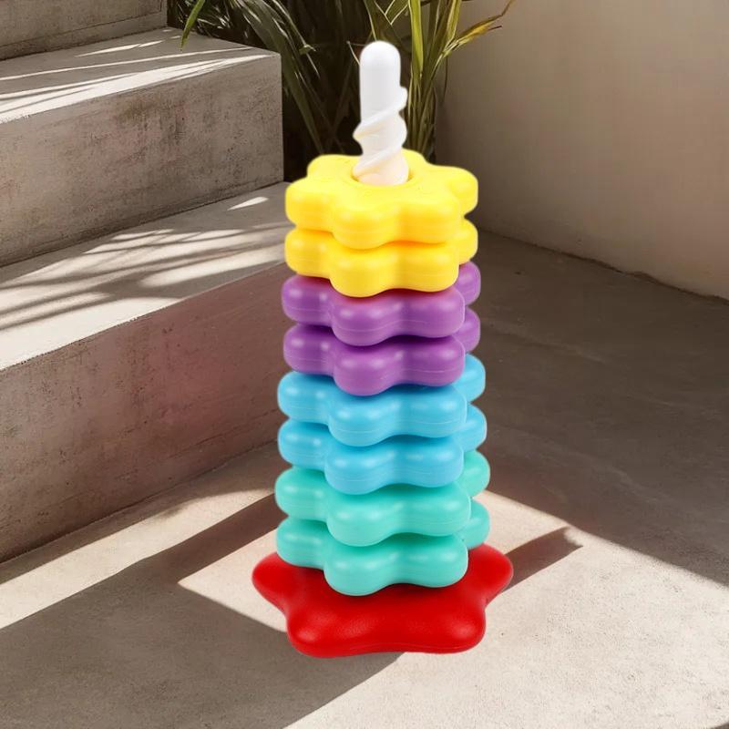 Kids Gift Montessori Baby Tower Game Spinning And Stacking Rainbow Puzzle Motor Skill Development 1