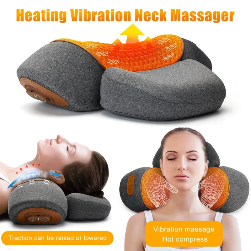 Electric Neck Massager Cervical Pillow Hot Compress Neck Stretch Heating Vibration Back Traction 1