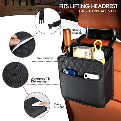 Multi Functional Car Seat Back Storage Bag Leather Storage Bag Garbage Bag For Most Models 2