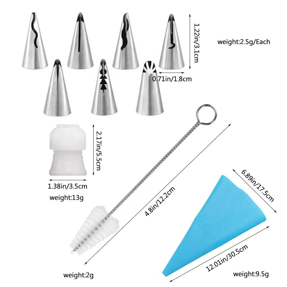 Reusable Frosting Pastry Bags, Russian Piping Tips Set, Cake Decorating Tool, Fondant Smoother