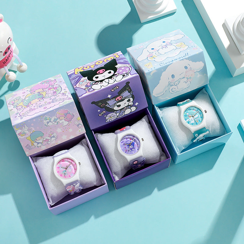 Cinnamoroll Kuromi Melody Girls Watch 3D Hello Kitty Children Watches With Box 2