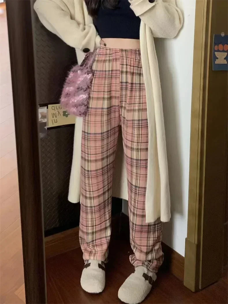 Fashion Warm Plush Pants Cashmere Thick Plaid Ladies Winter Casual Loose Widelegged Pants For Stree 6